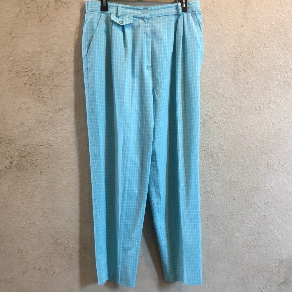 Ladies vintage golf pants size 10 Jantzen Teal with white checks Pleated EUC